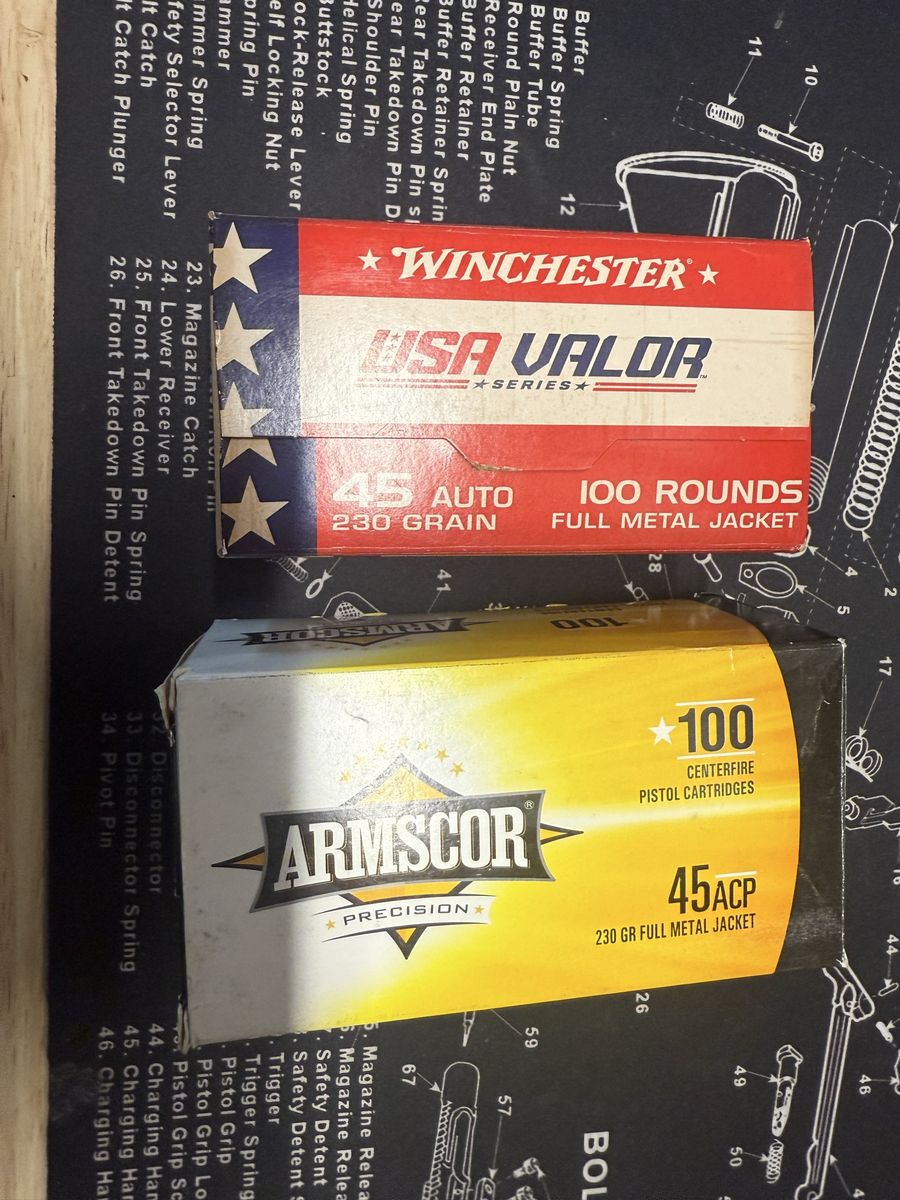2 New 100 Round Boxes .45 Ammo 230 Grain Winchester Armscor