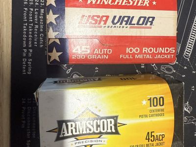 2 New 100 Round Boxes .45 Ammo 230 Grain Winchester Armscor