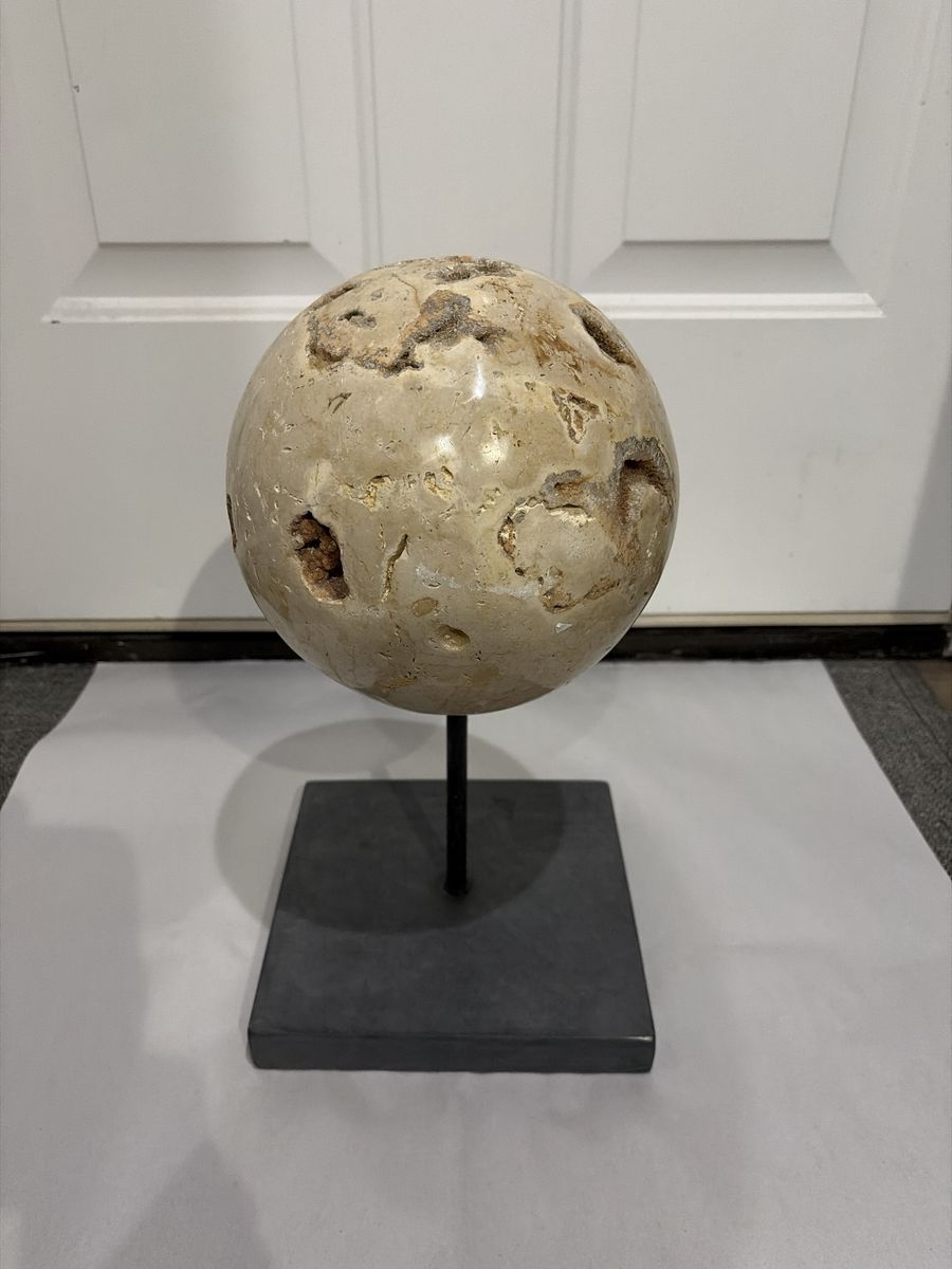 Gorgeous Extremely Heavy Vintage Decorative Polished Stone Sphere with Display Stand