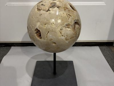 Gorgeous Extremely Heavy Vintage Decorative Polished Stone Sphere with Display Stand
