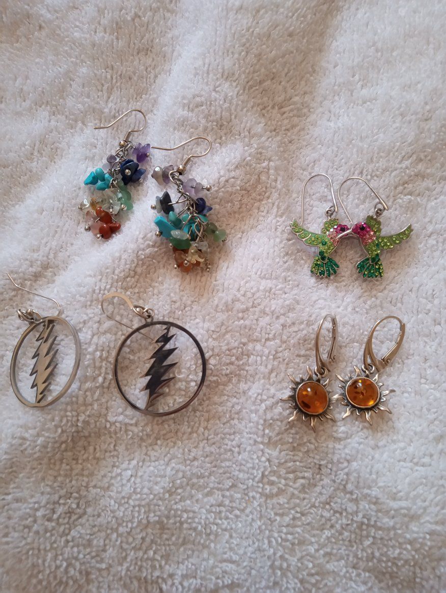 Assorted Earrings - Grateful Dead, Gemstone Cluster, Hummingbird, Amber Sun