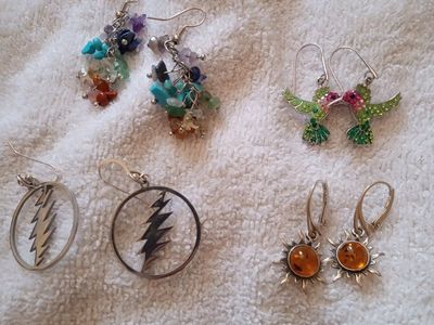Assorted Earrings - Grateful Dead, Gemstone Cluster, Hummingbird, Amber Sun