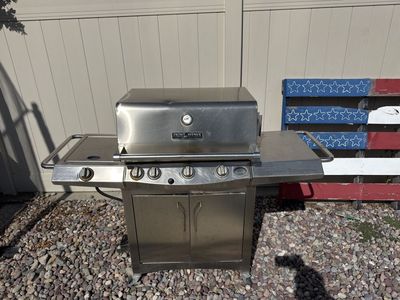 Front Avenue Stainless Steel Propane Grill - 4 Burners, Side Burner, Storage Cabinet