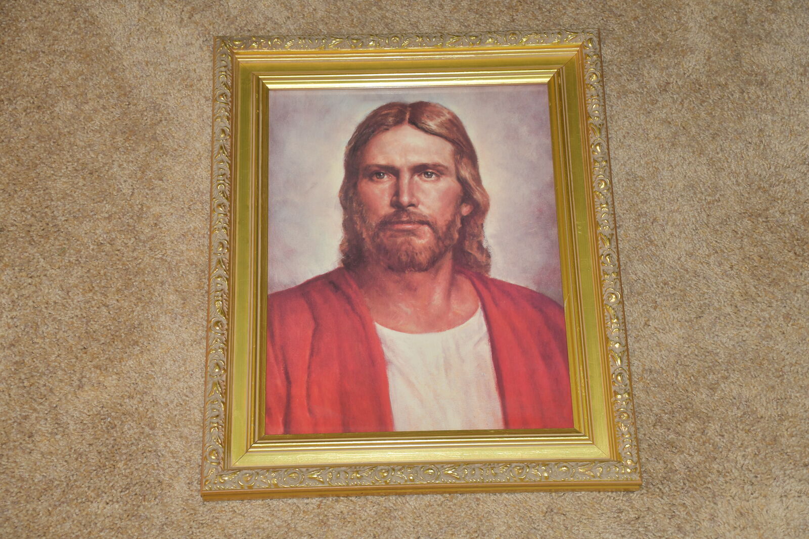 JESUS PICTURE ~ RED ROBE ~ 15" x 18" FRAMED