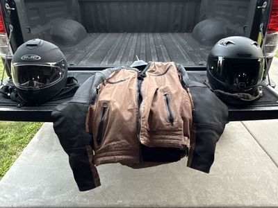 Motorcycle Gear Bundle: HJC Helmets and Leather Riding Jacket