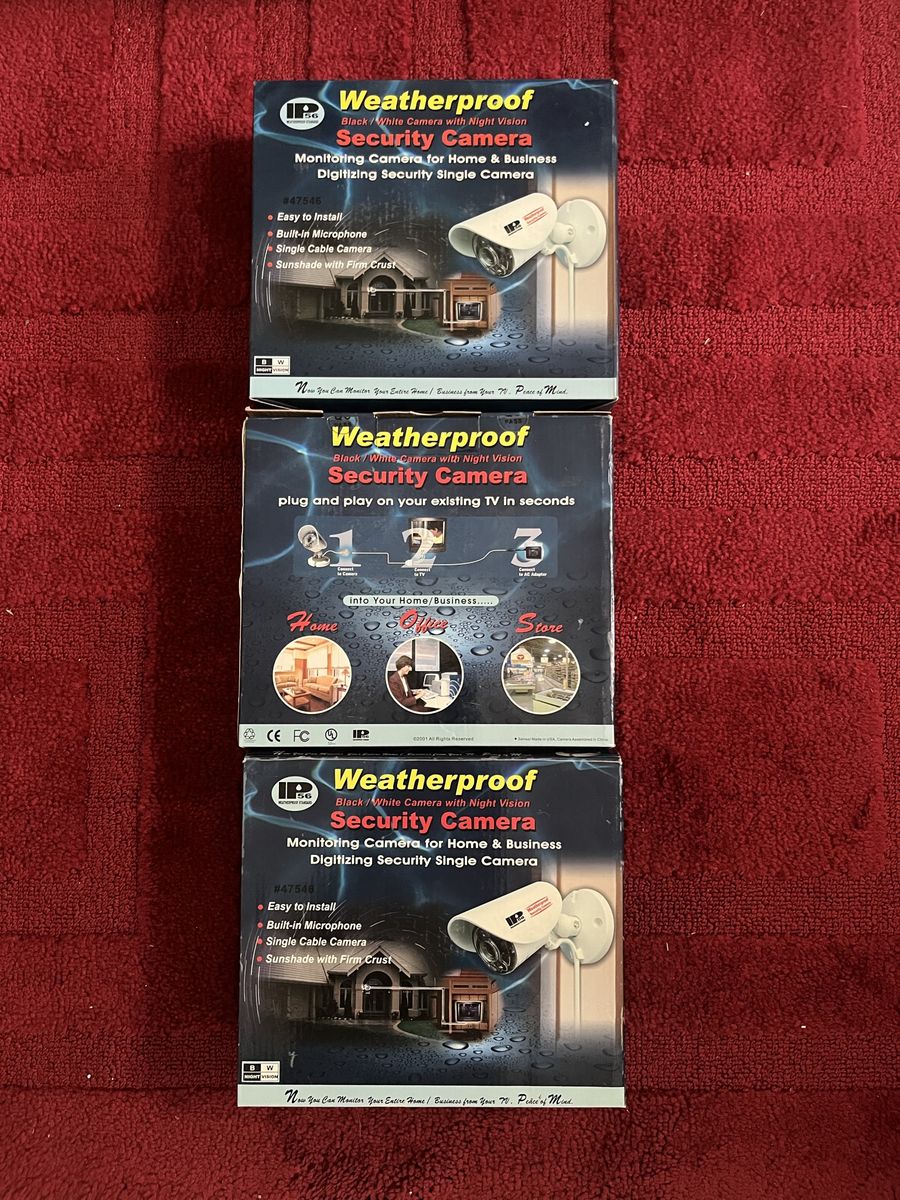 Set of 3 IP Weatherproof Black/White Night Vision Security Cameras - Built-in Mic & Easy Install
