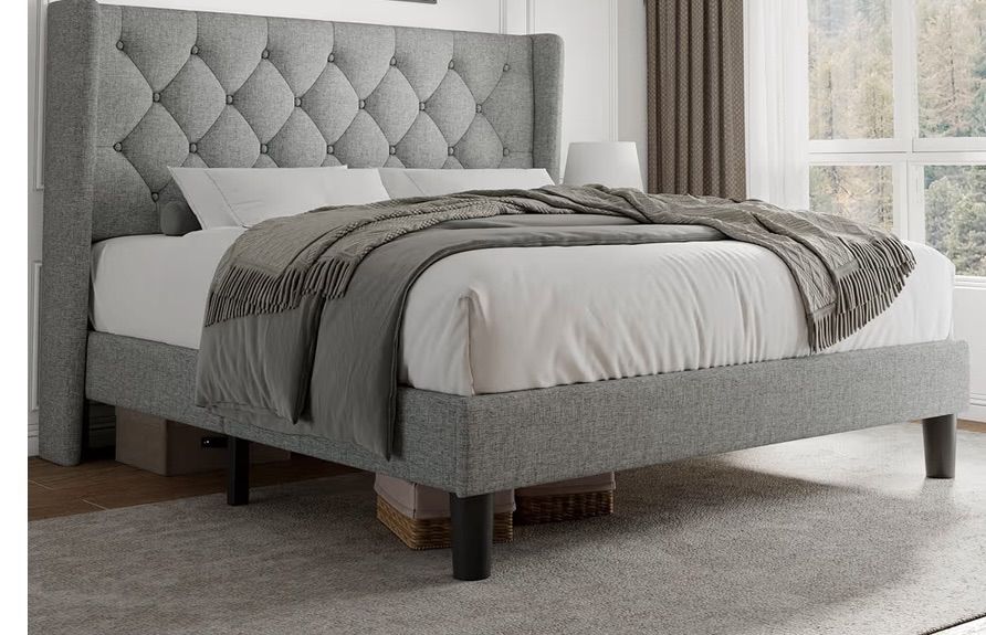 Qeeen Bed / Gray/ 10 Inch Mattress- Medium Firm