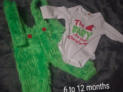 The Baby Who Stole Christmas Grinch Bodysuit, Overalls & Costume Set 6-12 Months