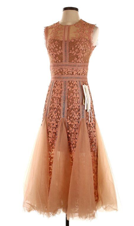 Unique Peach Lace Sweethearts / Prom Designer Dres