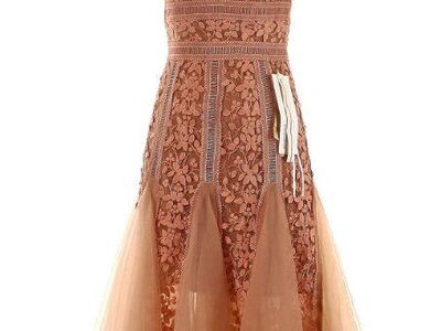 Unique Peach Lace Sweethearts / Prom Designer Dres