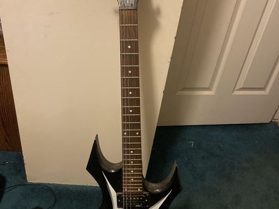 BC Rich Warlock Electric Guitar Black with White Flames - Rock/Metal Style