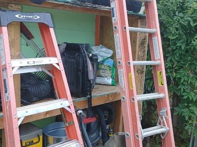 Werner 20ft, and 16ft Fiberglass Extension Ladder, and 12ft double face ladder color blue
