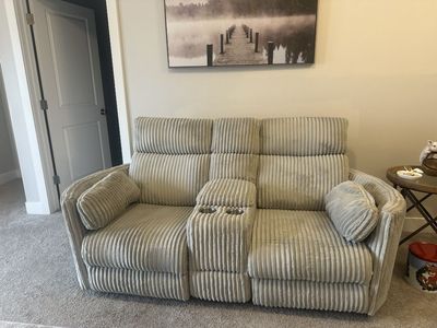 Fabric Power Glider Reclining Console Loveseat