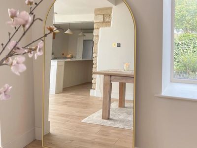 Oversized Gold Arched Full-Length Mirror – 86” x 46” – Brand New Sealed