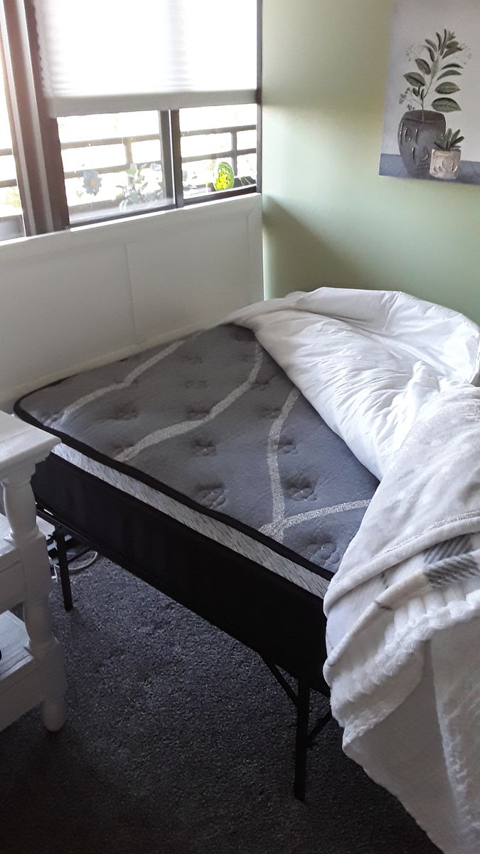 BRAND NEW - Single Bed (Includes Headboard, Serta Mattress and Pad, Mattress Frame, New Blanket  and Twin Sheets