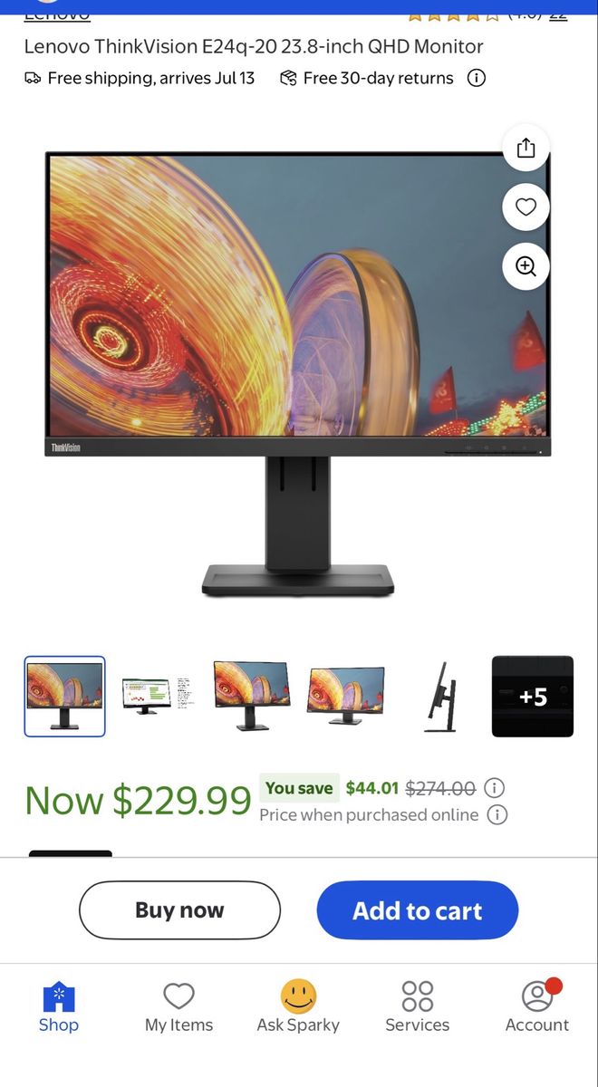 Lenovo ThinkVision E24q-20 24” QHD 1440p IPS Monitor – Like New