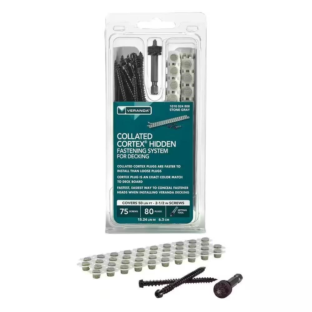 Collated Cortex Hidden Fastening System for Veranda Decking - 2-1/2 in. Cortex screws and plugs in Stone Gray (50 LF)