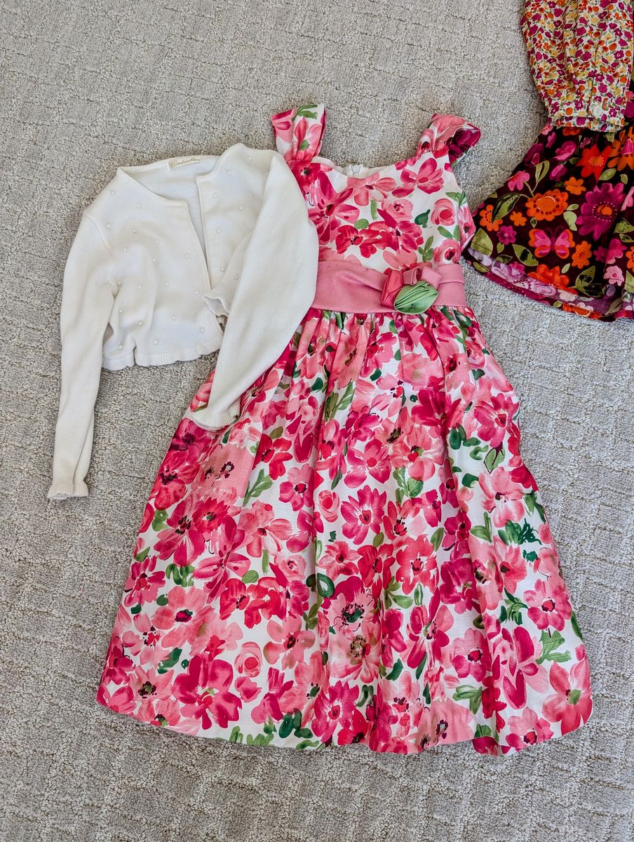 Girls Size 6–7 Brand-Name Dress & Cardigan Flower Collection