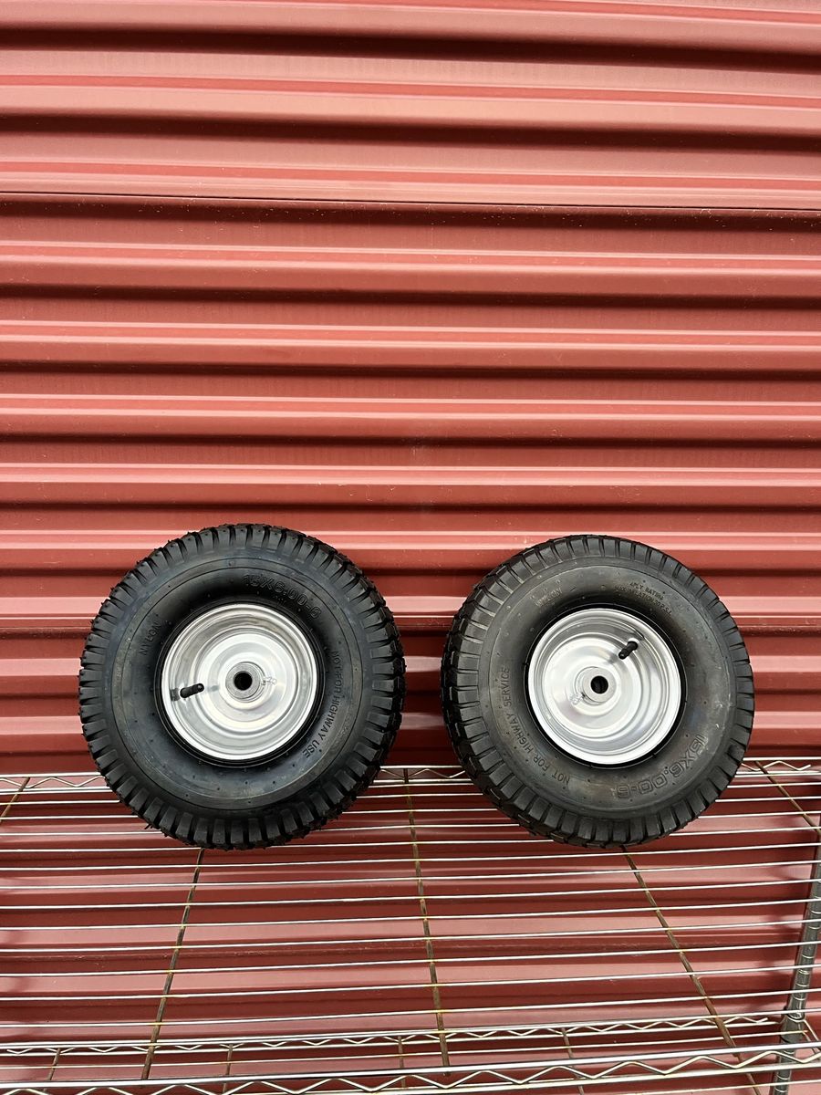 Set of 2 15X 6.0-6 Front Lawn Tractor Tires with Polished Wheels 3/4” Bore with Grease Zirks. Brand New
