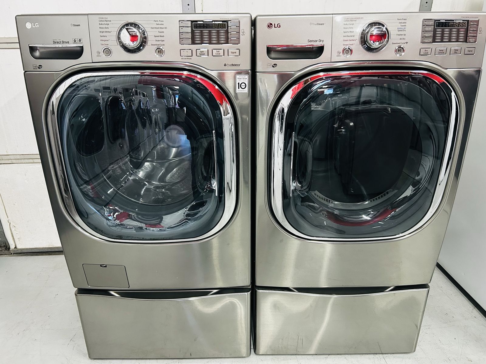 Lg True Steam Electric Front Load Set With Pedestals