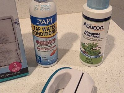 Aquarium Maintenance Lot: Top Fin PF-S Filters, API Tap Water Conditioner, Aqueon Plant Food & Glass Cleaner