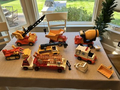 Vintage Fisher-Price Toy Trucks and Construction Vehicles Lot