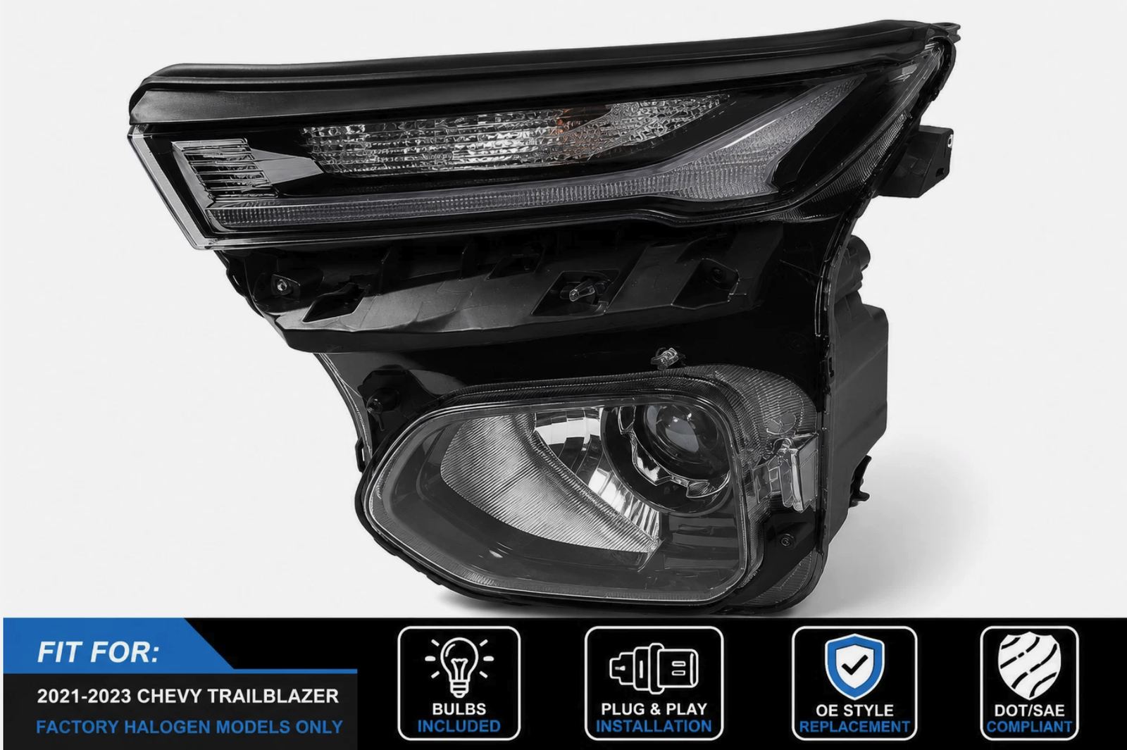 Left Halogen Headlight Assembly For 2021-2023 Chevy Trailblazer Driver Side