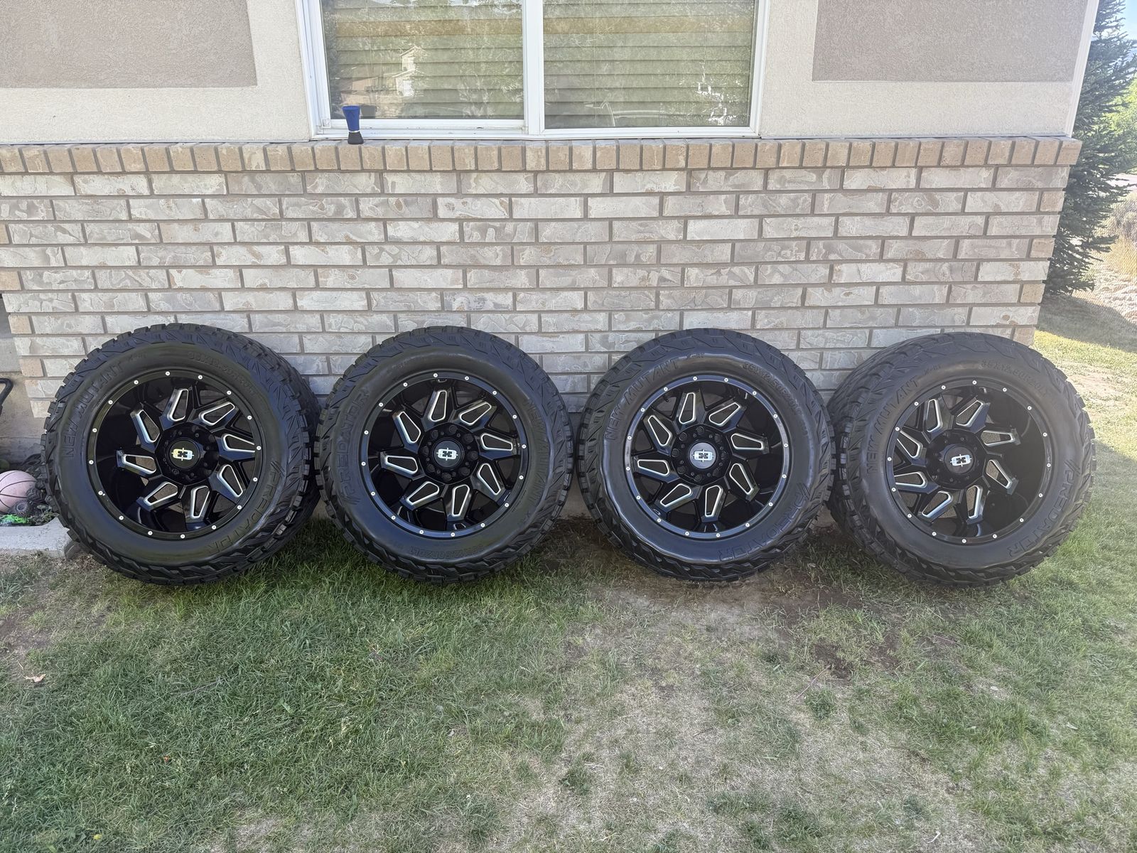 Vision Spyder 35X12.50R20 Black Machined Wheels & New Mutant load range F Tires (Set of 4).