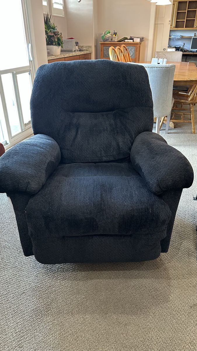 2 fabric recliners - navy blue swivel
