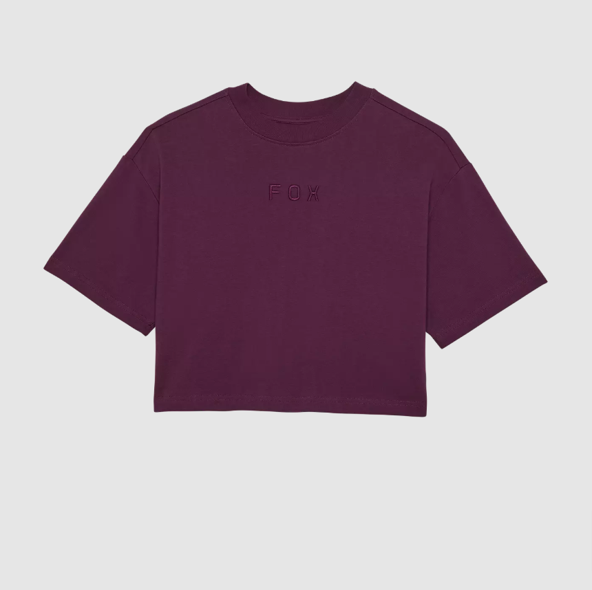 Fox Racing Womens Wordmark Premium Crop Tee, Color Sangria (31984-552-S-L-BIN14)