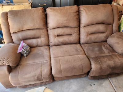 Brown Microfiber Reclining Sofa - 3-Seater Couch with electric Recliner and USB ports on the side.
Pick up only