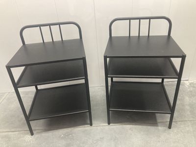 Pair of Black Metal 3-Tier End Tables/Nightstands with Railings