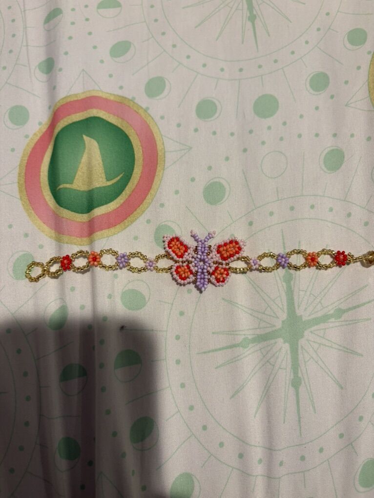 Multi color hand beaded bracelet butterfly