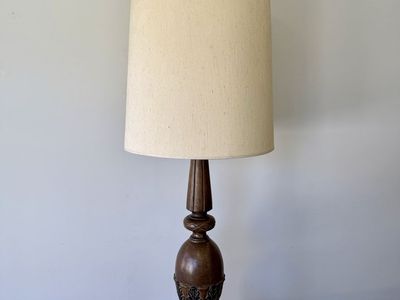 Monumental 52” Vintage Hollywood Regency Carved Wood Table Lamp