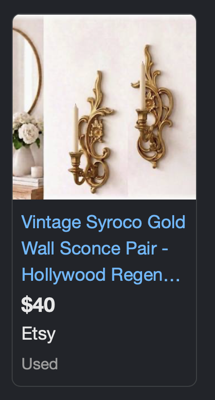 Syroco Sconce 1965 Vintage Gold