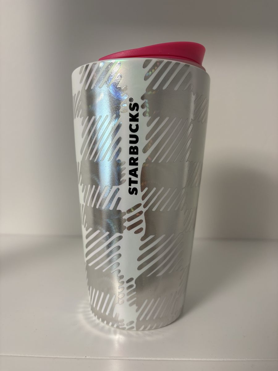 Starbucks 12oz Silver Plaid Holographic Tumbler Mug