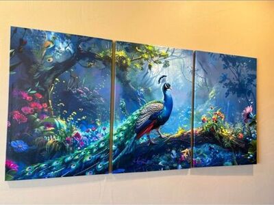 Peacock Canvas 3 Panel Art
