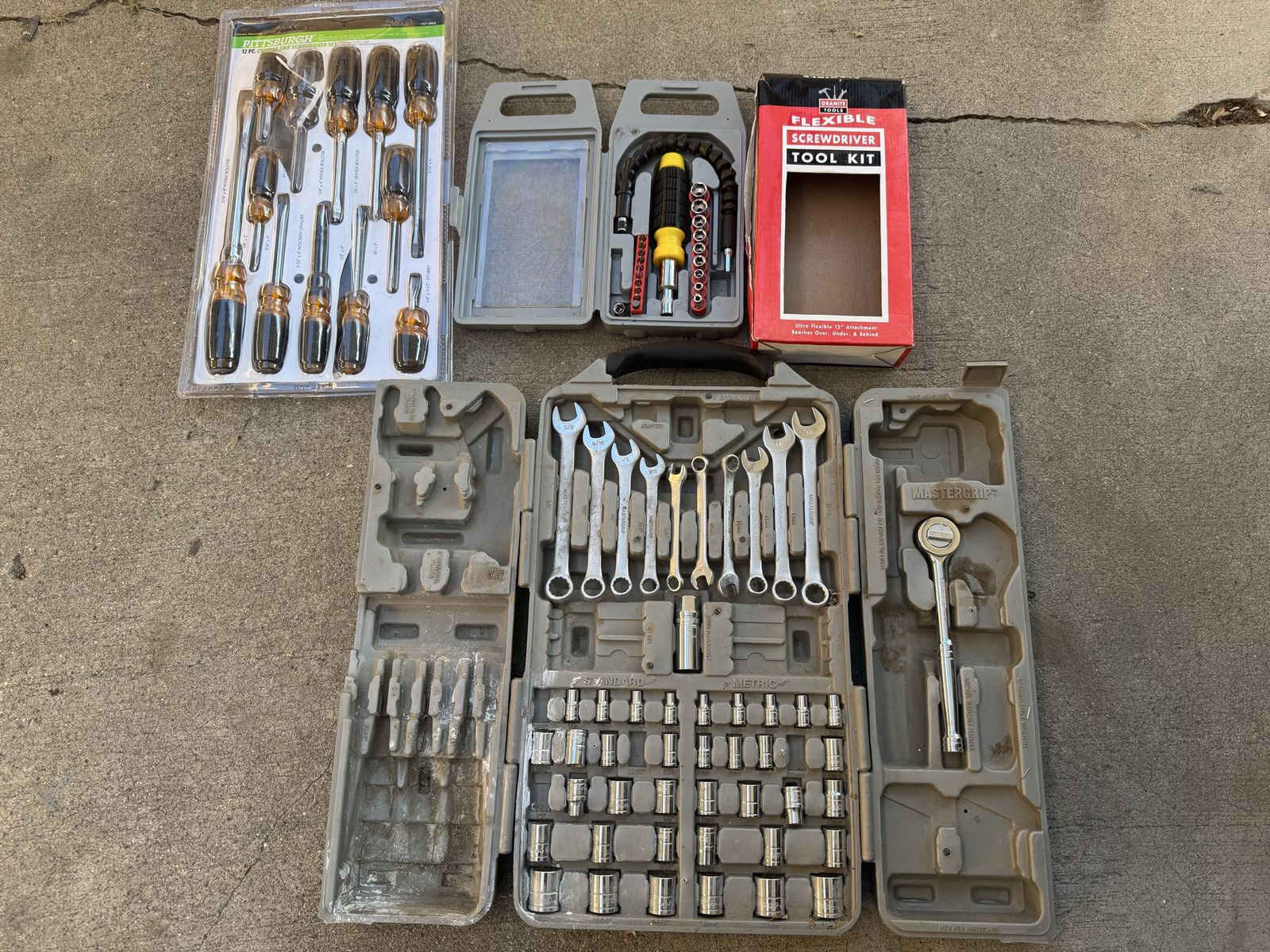 Mastergrip Socket Set, Craftsman Screwdriver Set, & Granite Tools Flexible Screwdriver Kit