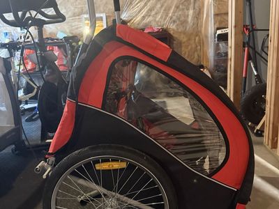 Aurora Red/Black Bicycle Child Trailer Stroller - Easily Converts for Cycling & Walking, Good Condition