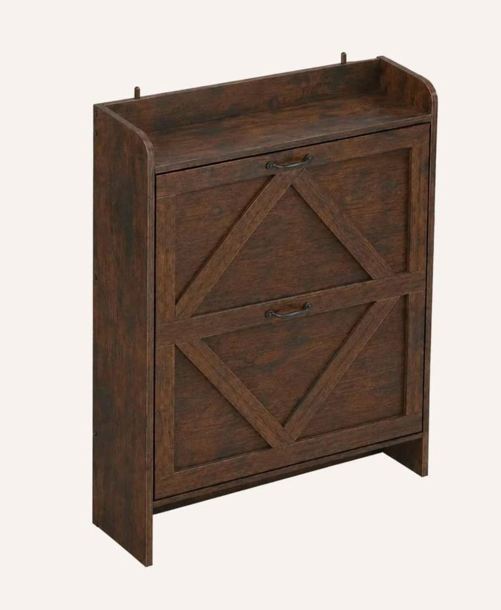 Rustic Brown Slim Shoe Storage Cabinet with minor damage #146