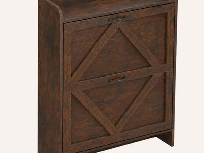 Rustic Brown Slim Shoe Storage Cabinet with minor damage #146