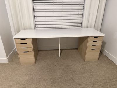 79” White Desk with Dual Drawer Storage – Large Workstation / Gaming Desk