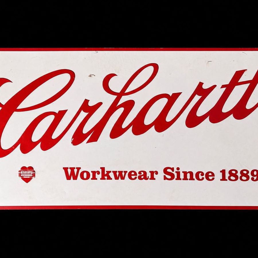 Vintage Carhartt Workwear Since 1889 Metal Sign - White/Red Logo Collectible Decor