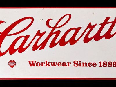 Vintage Carhartt Workwear Since 1889 Metal Sign - White/Red Logo Collectible Decor