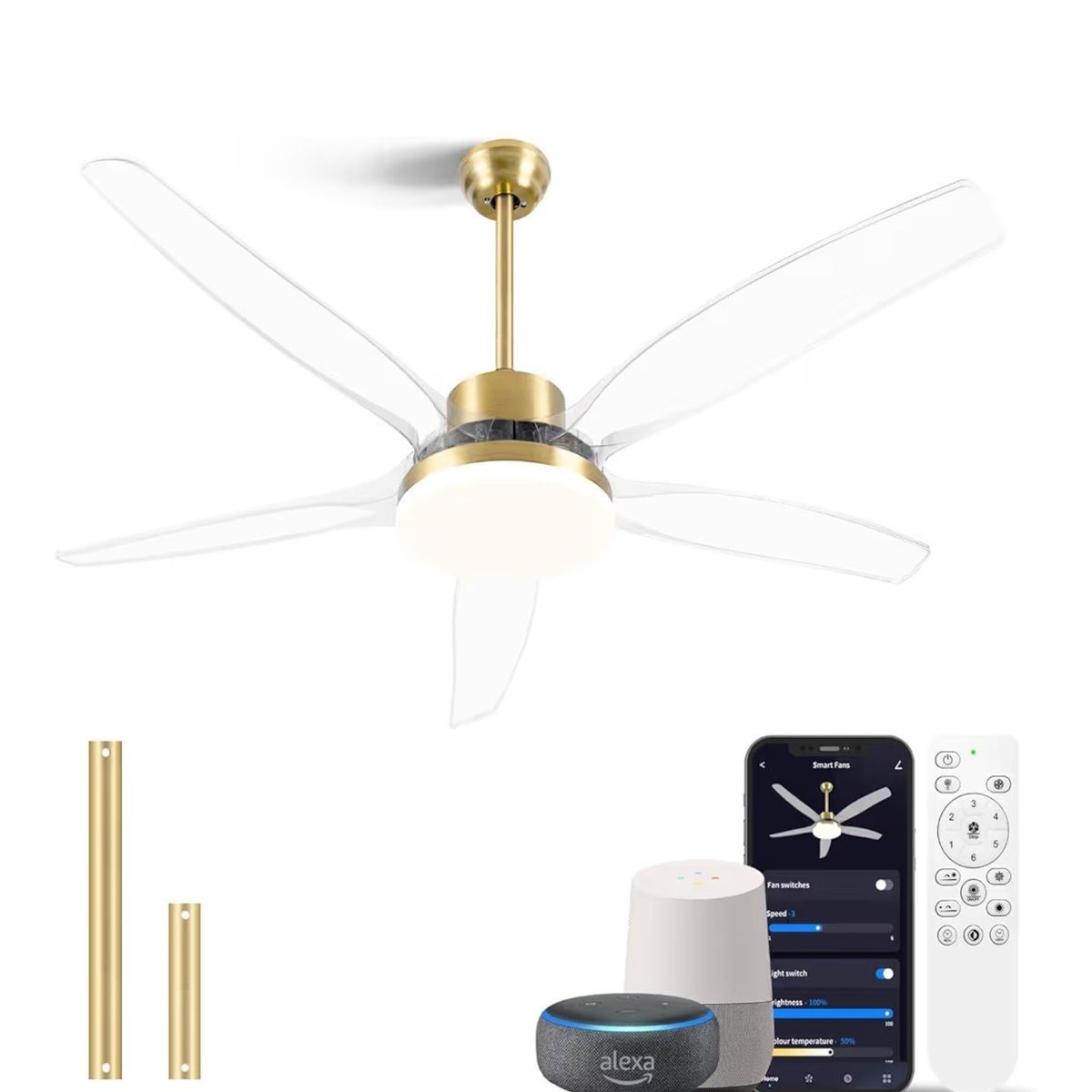 58" clear blade and gold smart ceiling fan