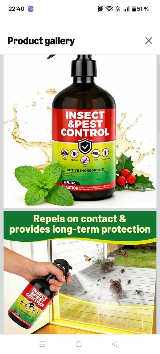 Peppermint Oil Pest Control Spray - Natural Indoor & Outdoor Repellent Spray for Moths， Spiders, Rats, Cockroaches and Ants in