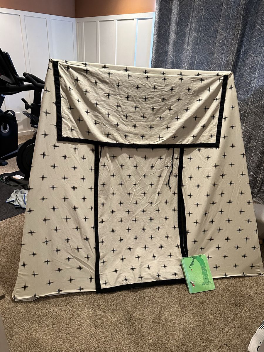 Kids Play Tent - Crate & Barrel kids Playhouse for Indoor/Outdoor Fun, Beige with Black Print, Window Detail