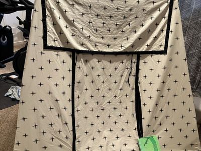 Kids Play Tent - Crate & Barrel kids Playhouse for Indoor/Outdoor Fun, Beige with Black Print, Window Detail