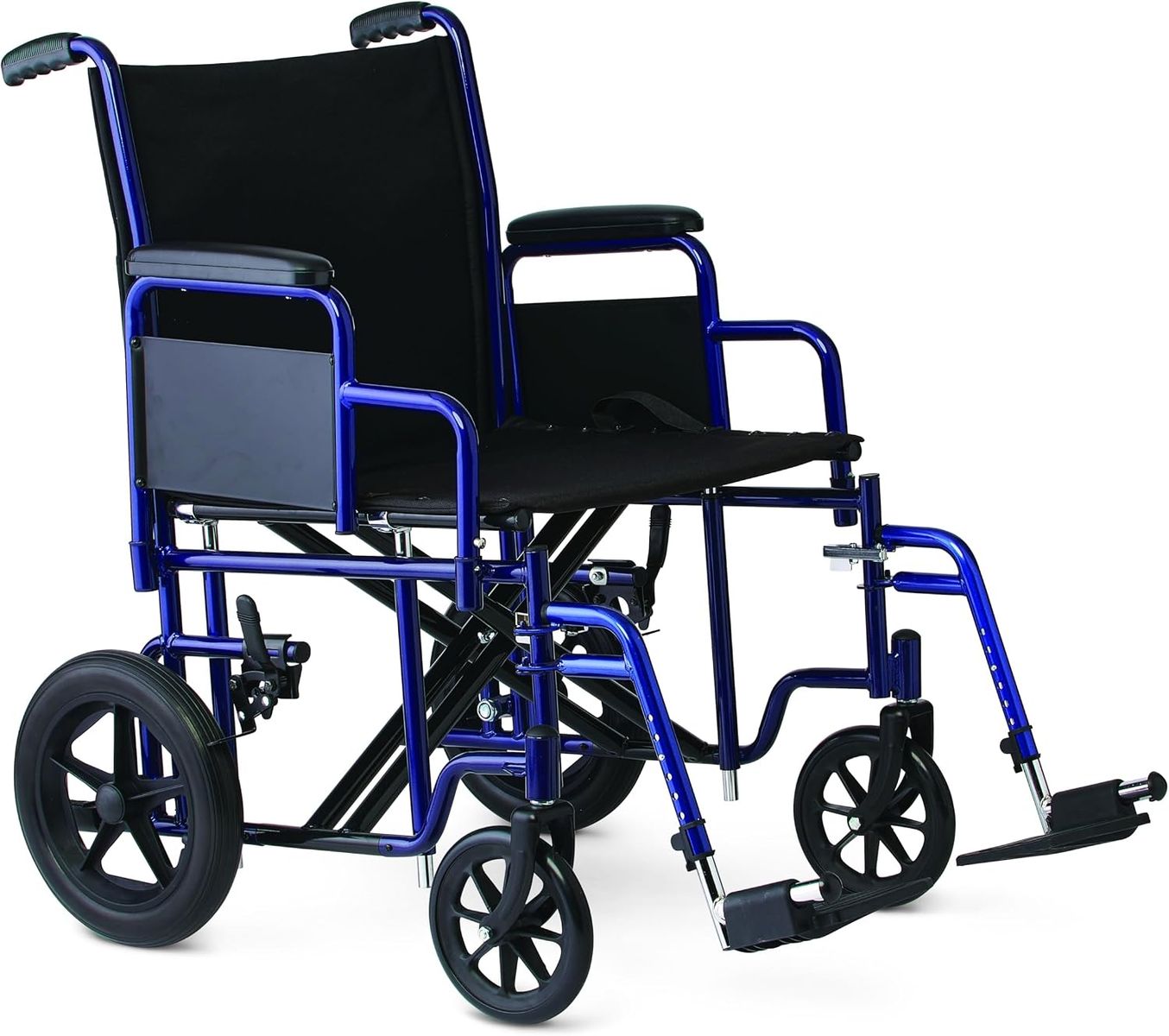 Medline Heavy Duty Transport Chair supports up to 500 lbs., Bariatric Transport Wheelchair, 22" x 18" seat, Blue Frame