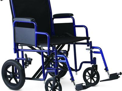 Medline Heavy Duty Transport Chair supports up to 500 lbs., Bariatric Transport Wheelchair, 22" x 18" seat, Blue Frame